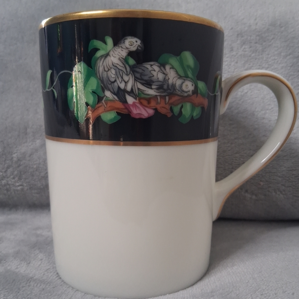 Franciscan Jane Gaston  Coffee Cup Mug Parrot African Grey Gold Detail